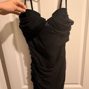 Oh Polly Black Ruched Bodycon Dress – Adjustable Straps – New With Tags